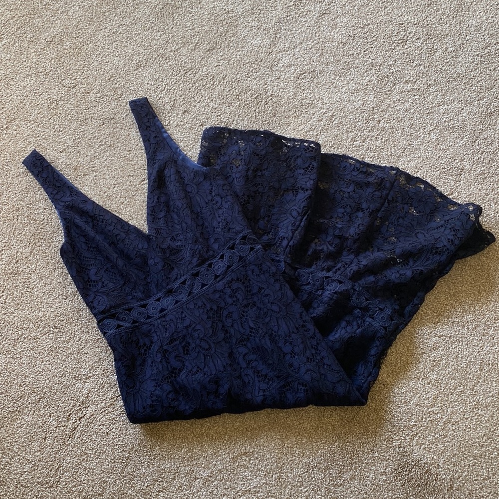 Bardot Navy Lace Midi Trumpet Dress